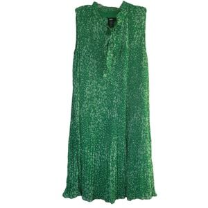 DKNY Tie-Neck Pleated Sleeveless Shift Dress Green Floral Size 10
